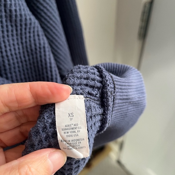 aerie Waffle Crewneck Sweater in Navy - Picture 4 of 5
